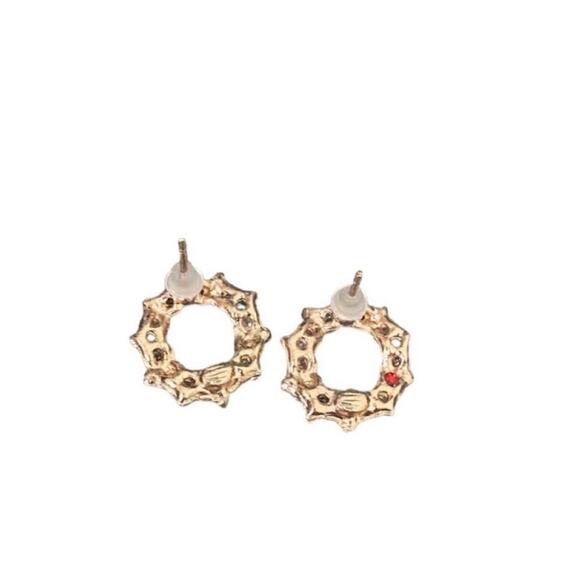 Christmas Wreath Rhinestone Stud Earrings - Picture 2 of 3